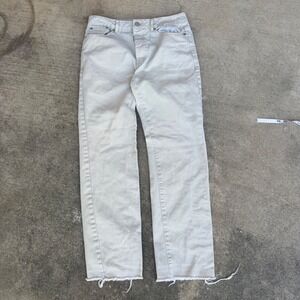 BoohooMAN Mens Straight Leg Jeans Light Sand Stone Button Fly Raw Hem Size 32R